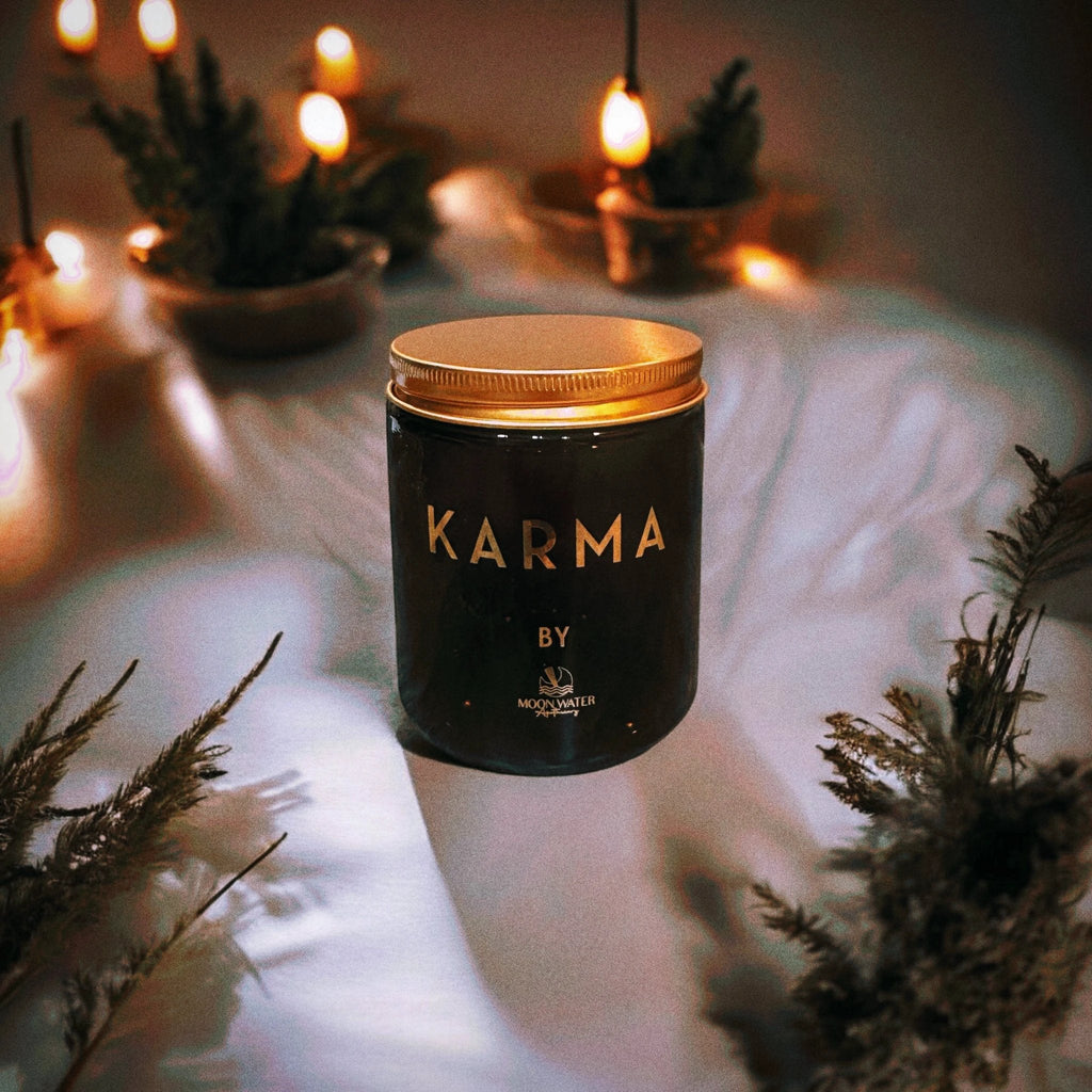 KARMA CANDLE - HIDDEN CRYSTALS INSIDE! -- by Moon Water Apothecary! by Moon Water Apothecary