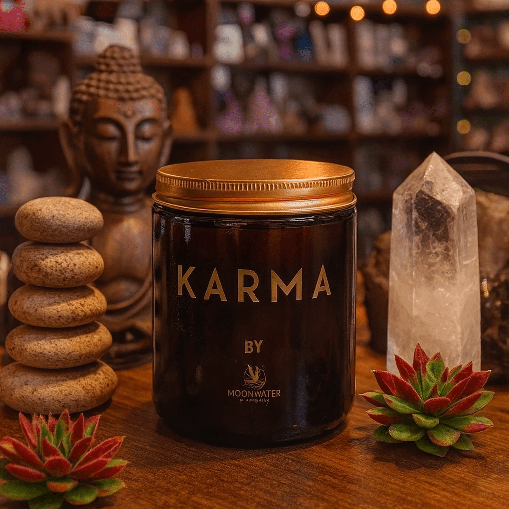 KARMA CANDLE - HIDDEN CRYSTALS INSIDE! -- by Moon Water Apothecary! by Moon Water Apothecary