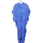 Hand Dyed Kaftan Dress Rayon Vegan Eco-friendly Material, Maxi, Long, Blue roses