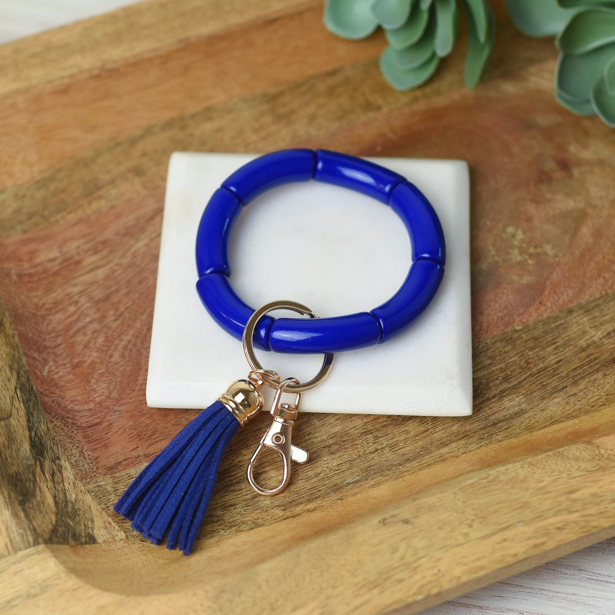 Katie Tube Bead Stretch Bracelet with Tassel and Keychain by Lemons and Limes Boutique