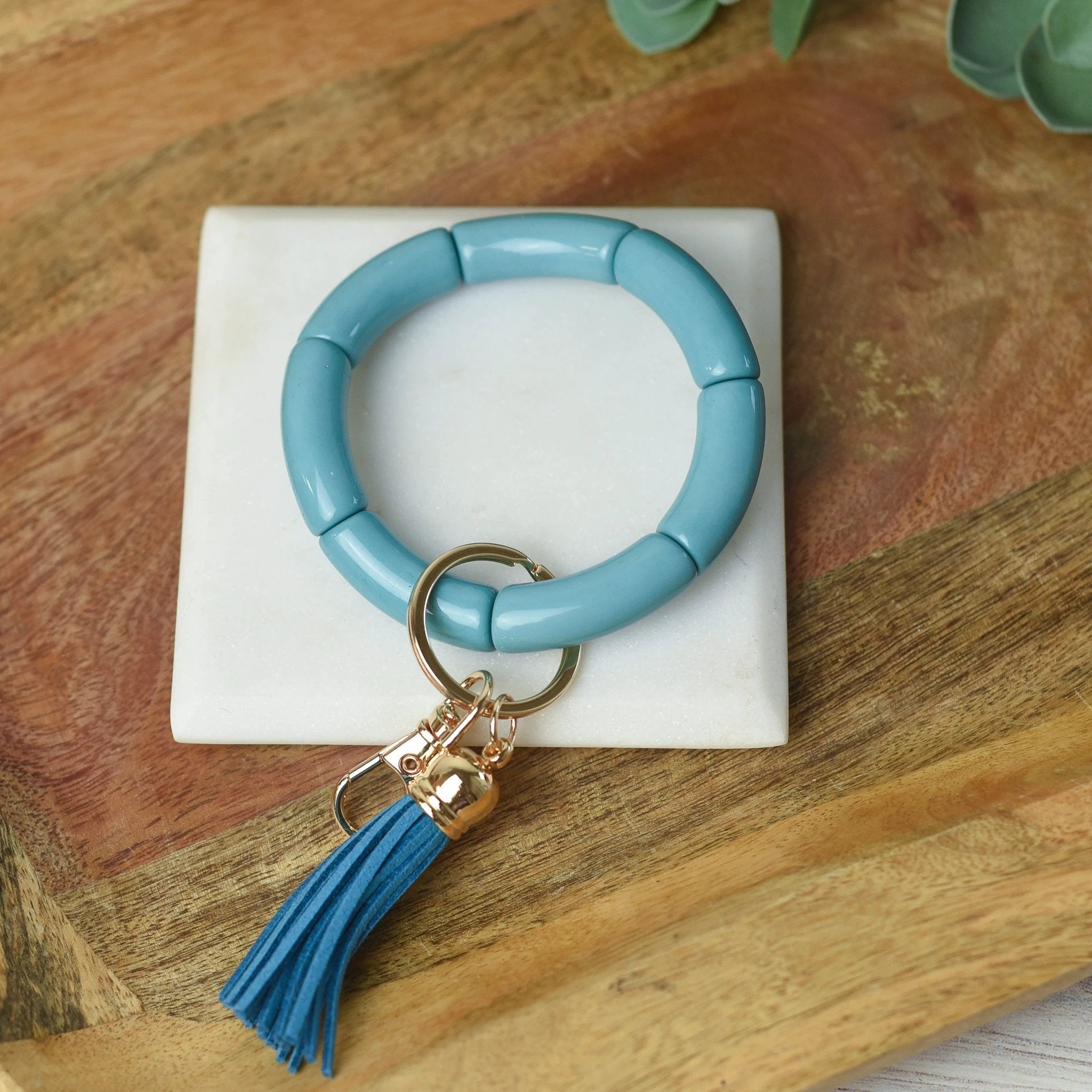 Katie Tube Bead Stretch Bracelet with Tassel and Keychain by Lemons and Limes Boutique
