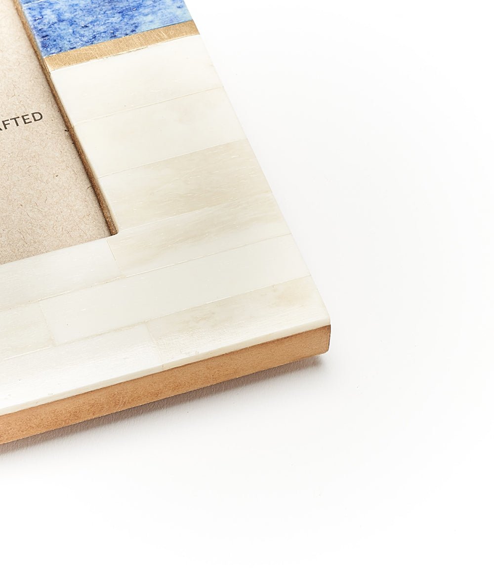 Kaveri 4x6 Natural, Blue, Brown Picture Frame - Carved Bone, Wood HME stock line La Vie Bien Kaveri 4x6 Natural, Blue, Brown Picture Frame - Carved Bone, Wood
