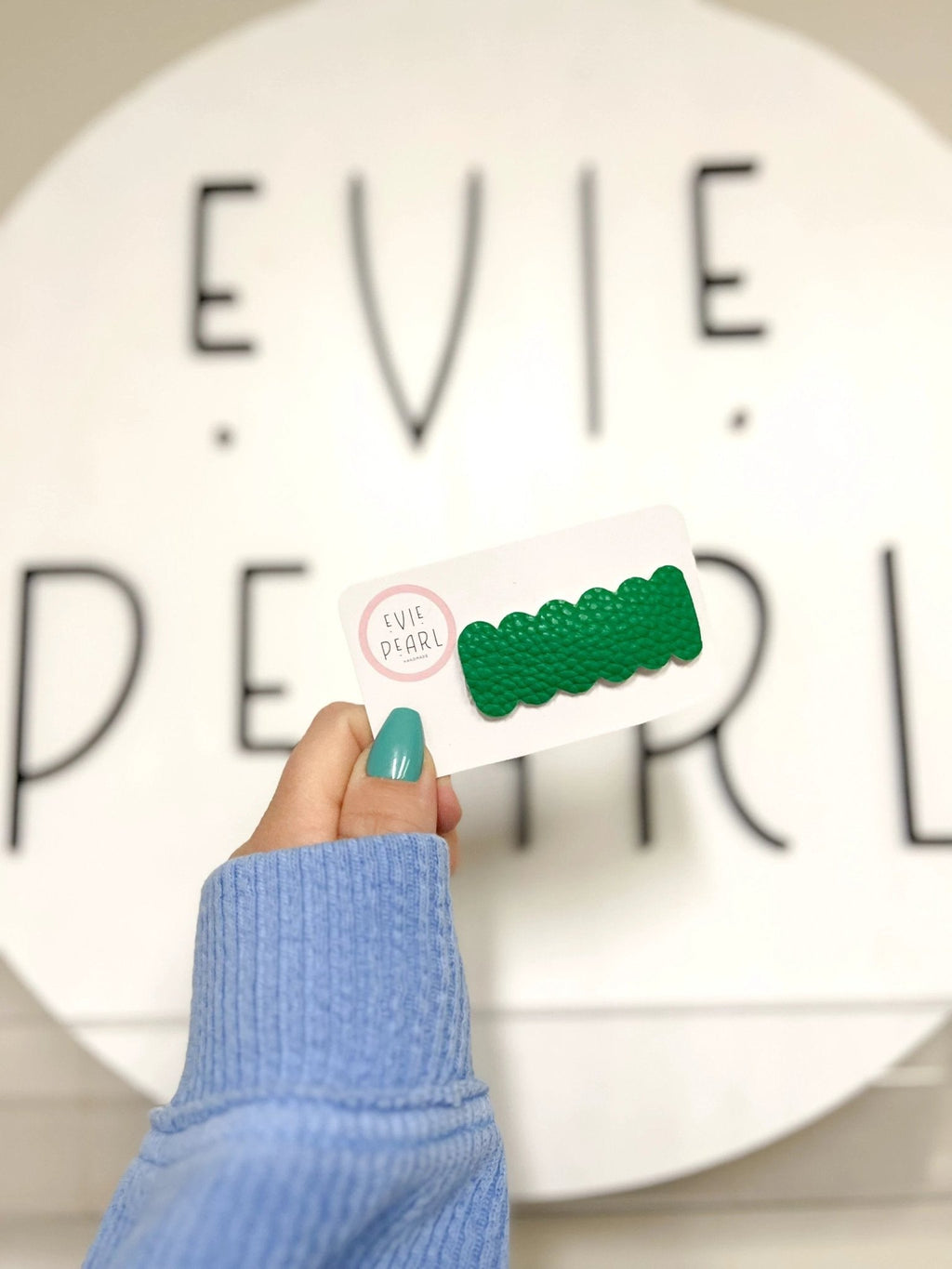 Kelly Green Leather Single Snap Clip by Evie Pearl Handmade
