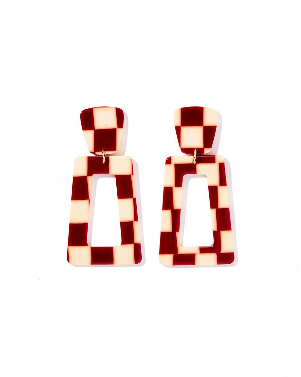 Kennedy Statement Earrings - Maroon Checkered
