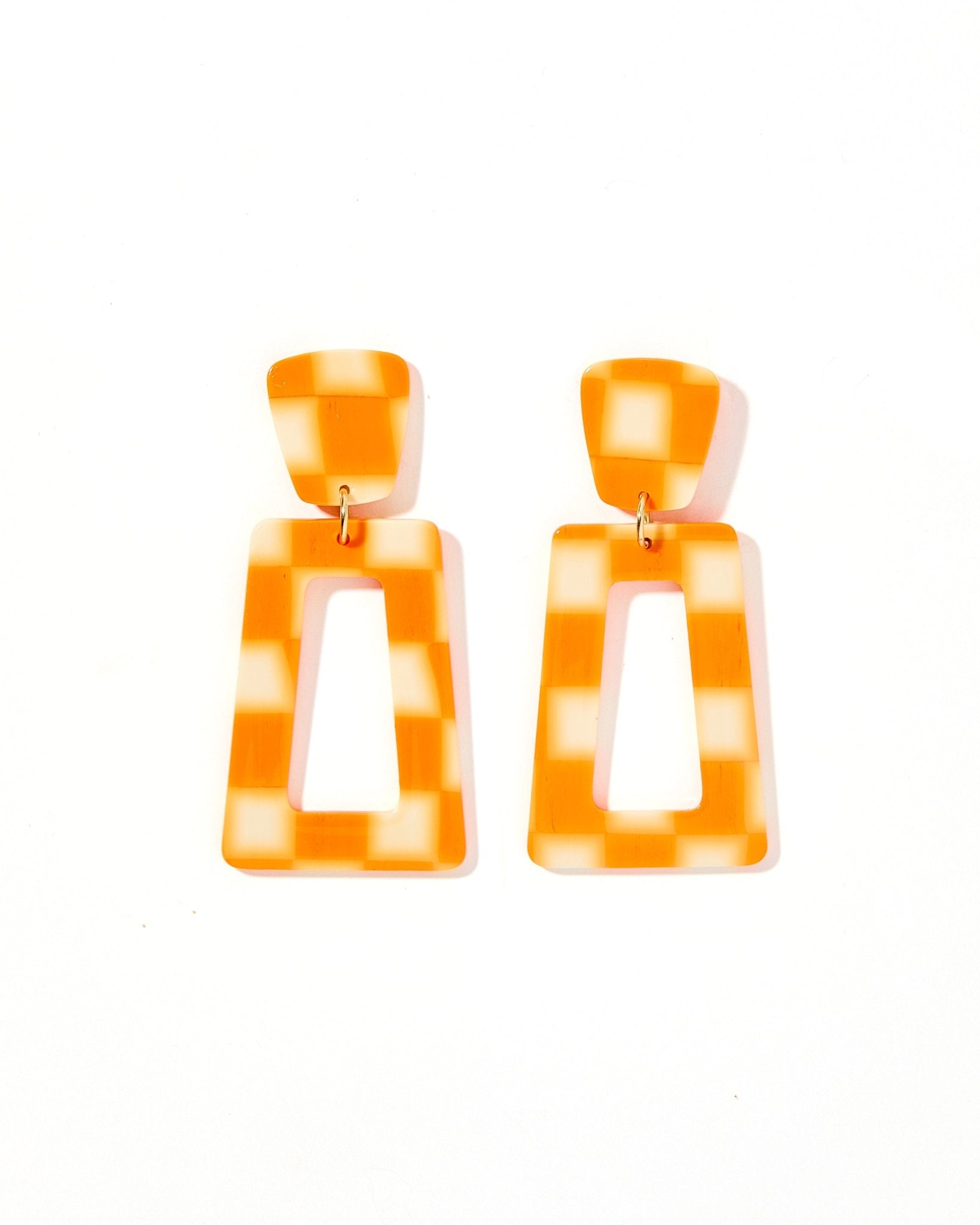 Kennedy Statement Earrings - Orange Checkered