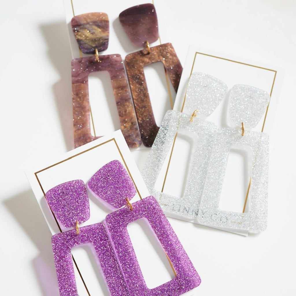 Kennedy Statement Earrings - Purple Glitter