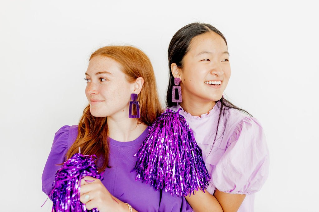 Kennedy Statement Earrings - Purple Glitter