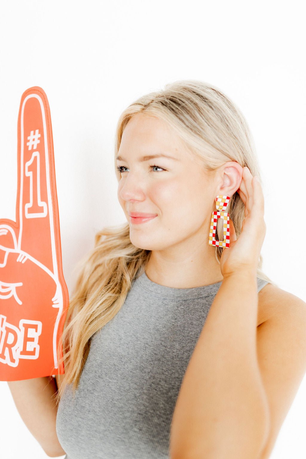 Kennedy Statement Earrings - Red and Gold Checkered