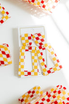 Kennedy Statement Earrings - Red and Gold Checkered