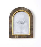 Kerala 5x7 Arch Picture Frame - Carved Horn, Brass Inlay HME stock line La Vie Bien Kerala 5x7 Arch Picture Frame - Carved Horn, Brass Inlay
