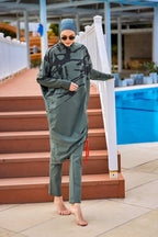 Khaki Full Coverage Modest Swimwear Burkini Set M2516 Covered Burkini Swimwear La Vie Bien Khaki Full Coverage Modest Swimwear Burkini Set M2516