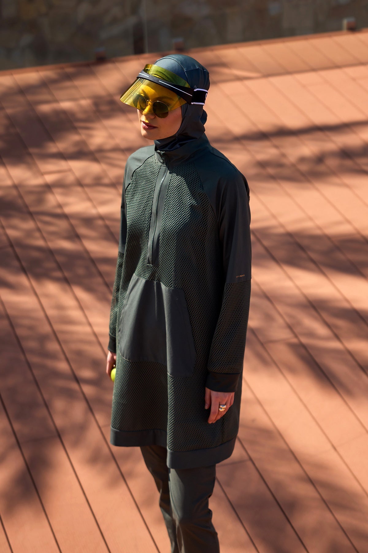 Khaki Full Coverage Tulle Detail Modest Swimwear Burkini Set M2534-3 Covered Burkini Swimwear La Vie Bien Khaki Full Coverage Tulle Detail Modest Swimwear Burkini Set M2534-3
