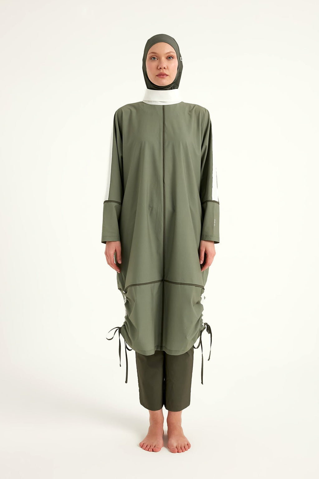 Khaki Modest Full Coverage Swimsuit – Islamic Burkini Set | M2521-1 Covered Burkini Swimwear La Vie Bien Khaki Modest Full Coverage Swimsuit – Islamic Burkini Set | M2521-1