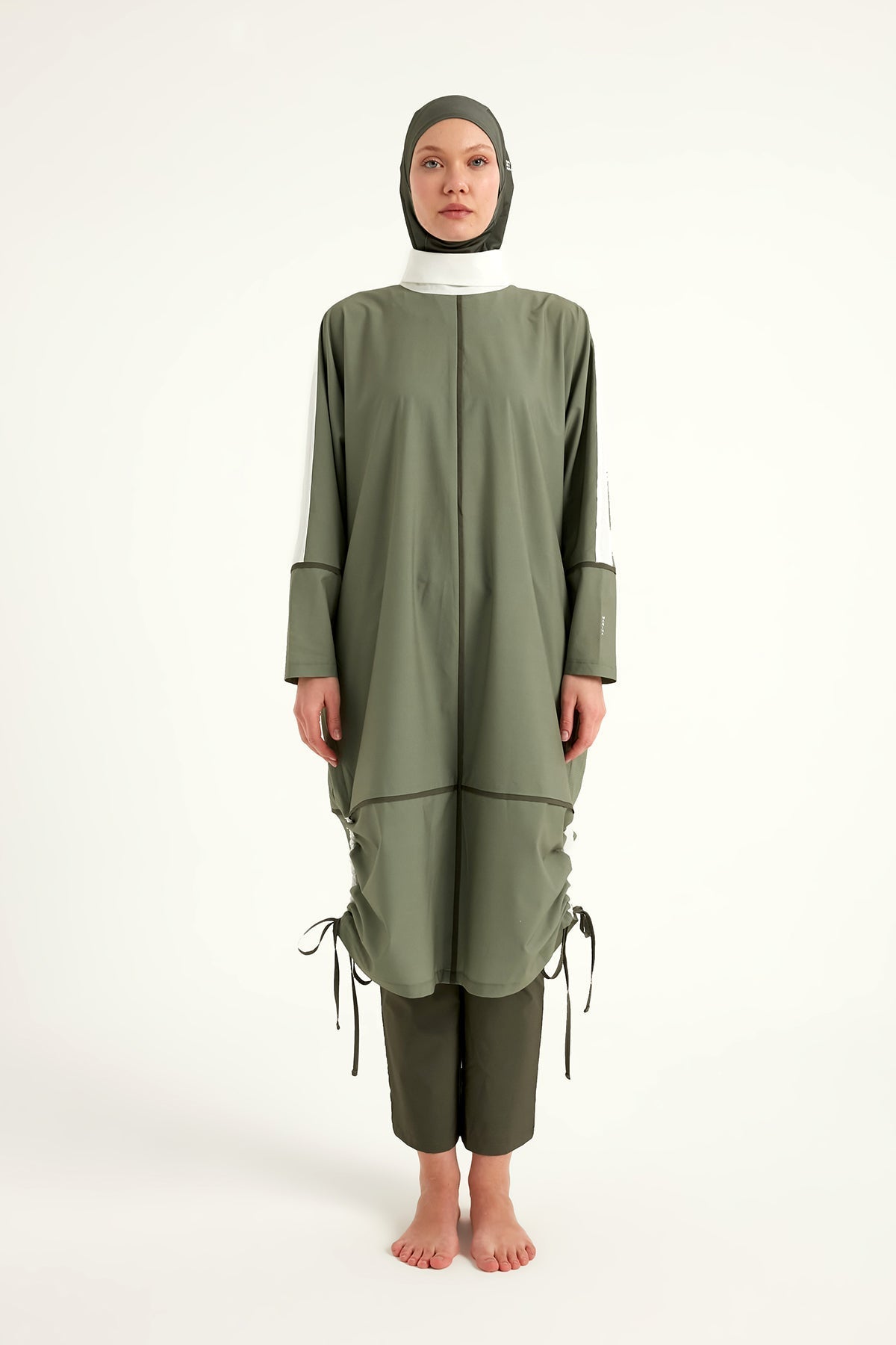 Khaki Modest Full Coverage Swimsuit – Islamic Burkini Set | M2521-1 Covered Burkini Swimwear La Vie Bien Khaki Modest Full Coverage Swimsuit – Islamic Burkini Set | M2521-1