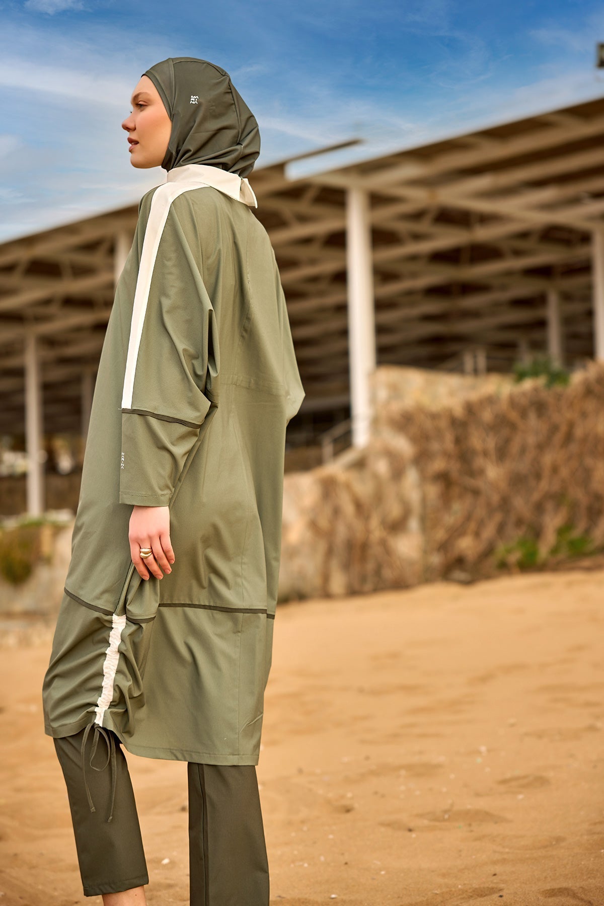 Khaki Modest Full Coverage Swimsuit – Islamic Burkini Set | M2521-1 Covered Burkini Swimwear La Vie Bien Khaki Modest Full Coverage Swimsuit – Islamic Burkini Set | M2521-1