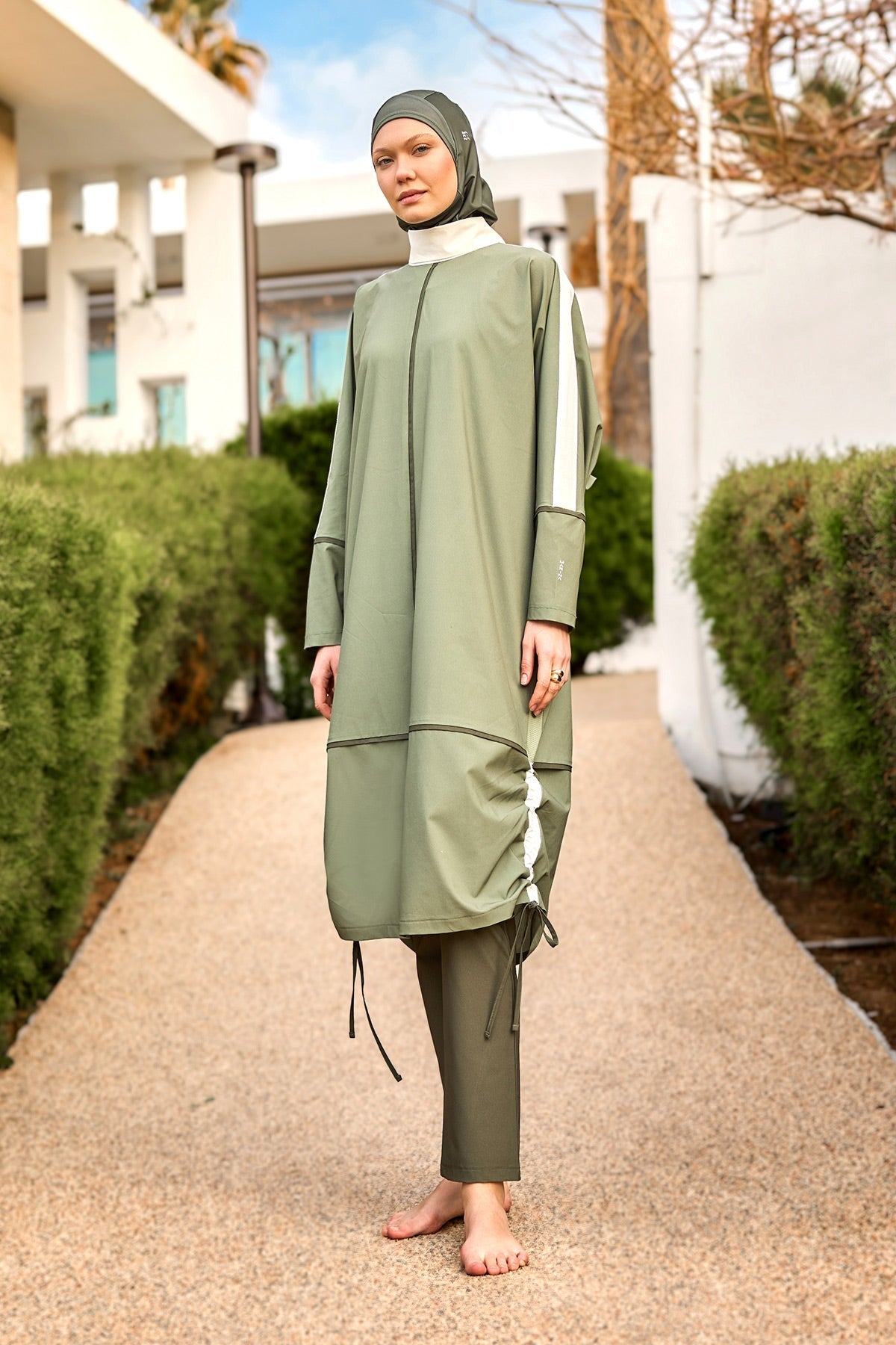 Khaki Modest Full Coverage Swimsuit – Islamic Burkini Set | M2521-1 Covered Burkini Swimwear La Vie Bien Khaki Modest Full Coverage Swimsuit – Islamic Burkini Set | M2521-1