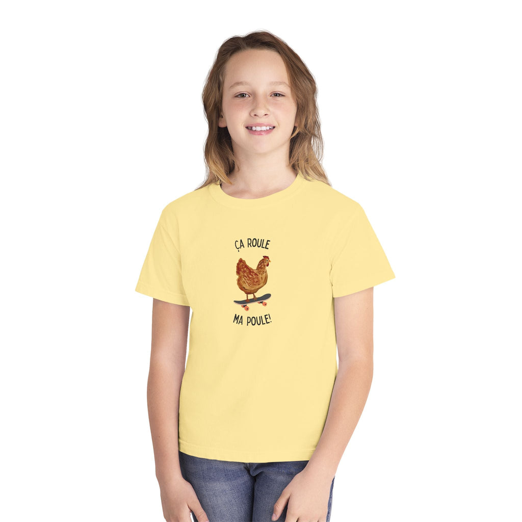 Kids funny French tee "Ça Roule Ma Poule", Youth T-Shirt, Cute Farm Animal Design Kids clothes La Vie Bien Kids funny French tee "Ça Roule Ma Poule", Youth T-Shirt, Cute Farm Animal Design