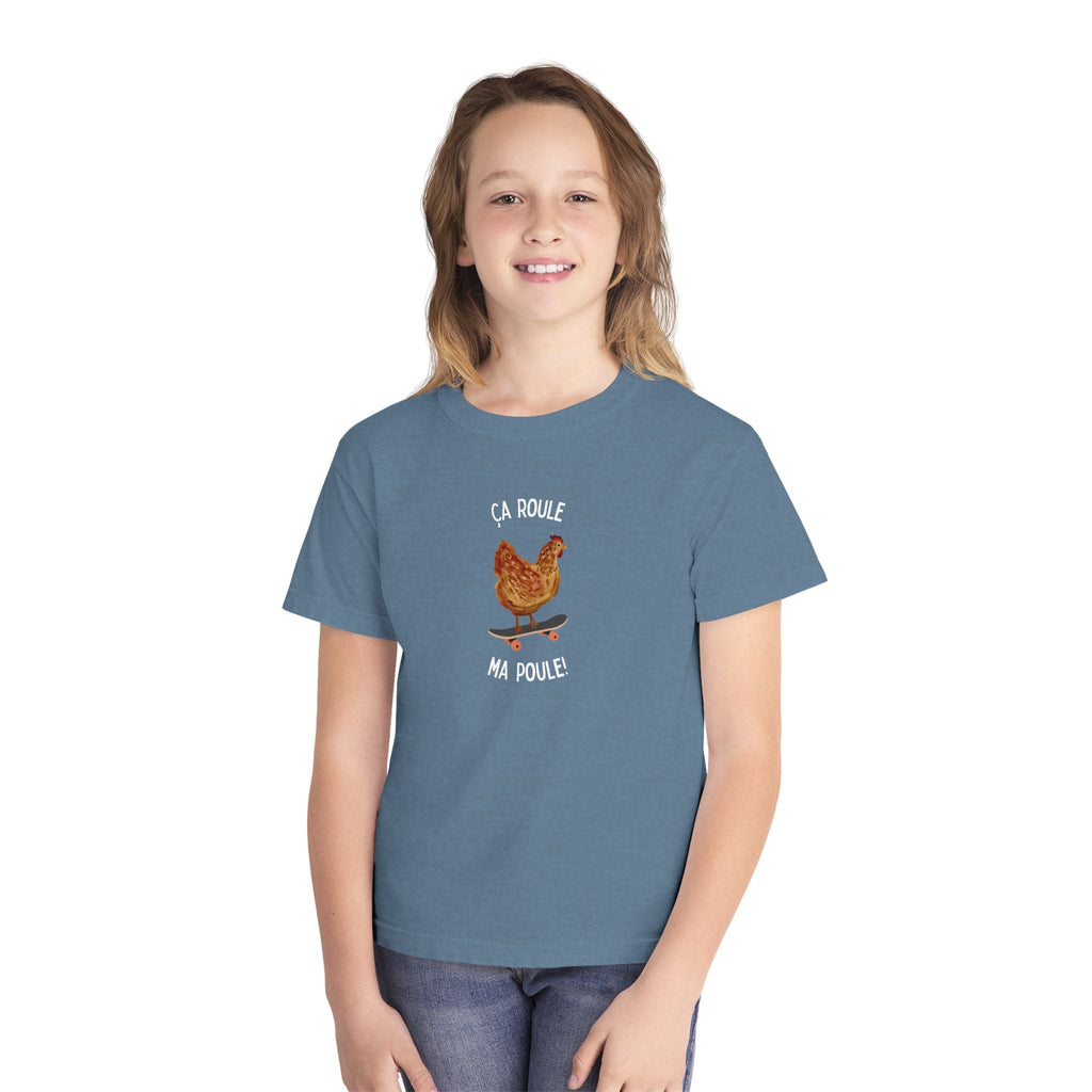 Kids funny French tee "Ça Roule Ma Poule", Youth T-Shirt, Cute Farm Animal Design Kids clothes La Vie Bien Kids funny French tee "Ça Roule Ma Poule", Youth T-Shirt, Cute Farm Animal Design