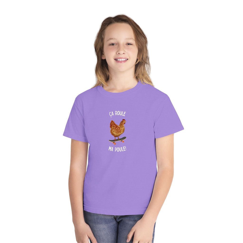 Kids funny French tee "Ça Roule Ma Poule", Youth T-Shirt, Cute Farm Animal Design Kids clothes La Vie Bien Kids funny French tee "Ça Roule Ma Poule", Youth T-Shirt, Cute Farm Animal Design