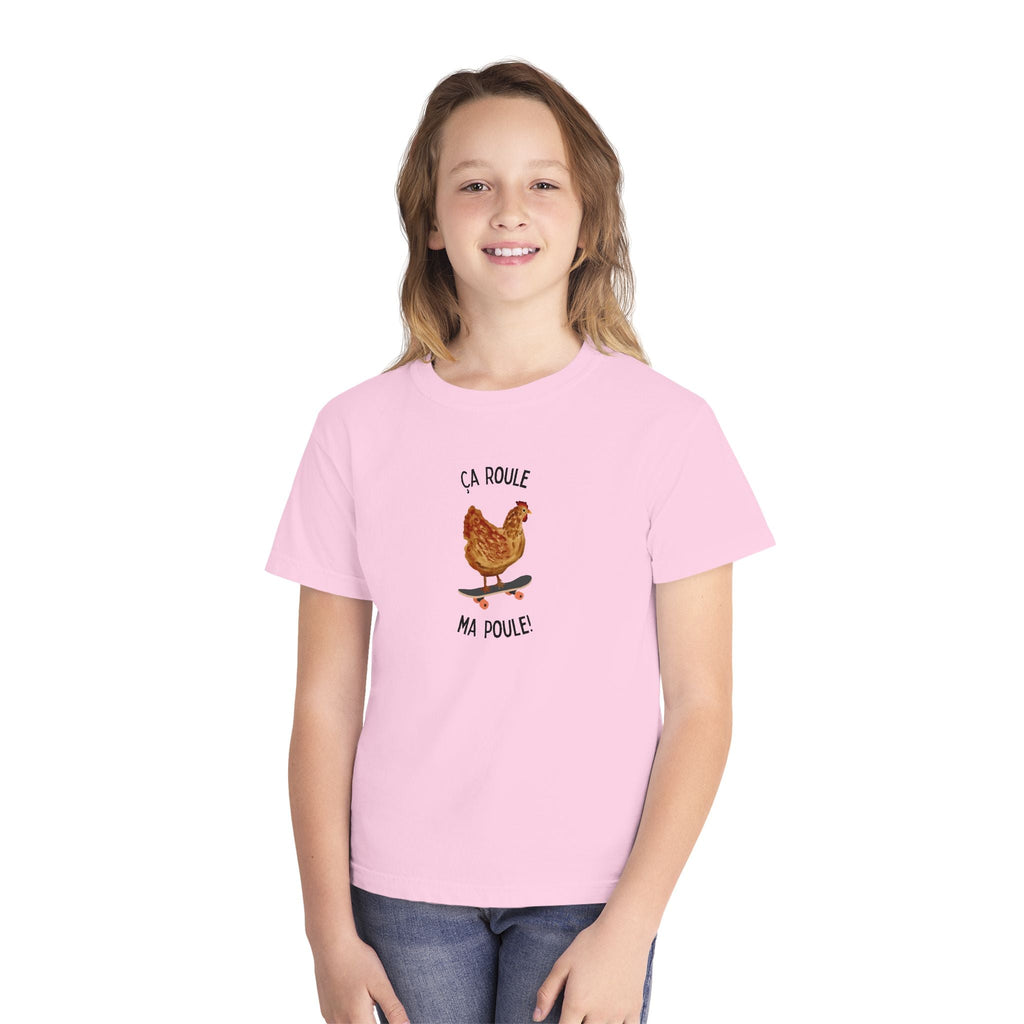 Kids funny French tee "Ça Roule Ma Poule", Youth T-Shirt, Cute Farm Animal Design Kids clothes La Vie Bien Kids funny French tee "Ça Roule Ma Poule", Youth T-Shirt, Cute Farm Animal Design