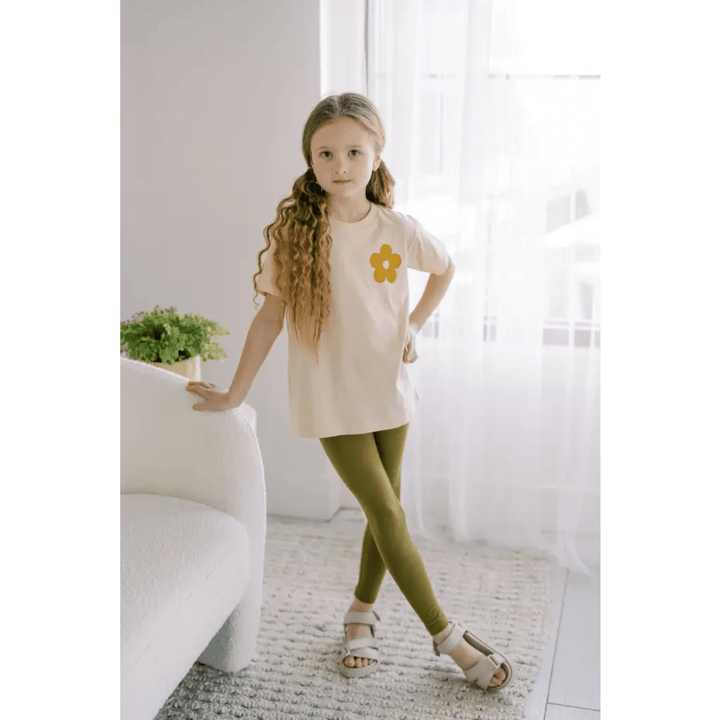 Kids Lightweight Leggings in Olive Green by Polished Prints