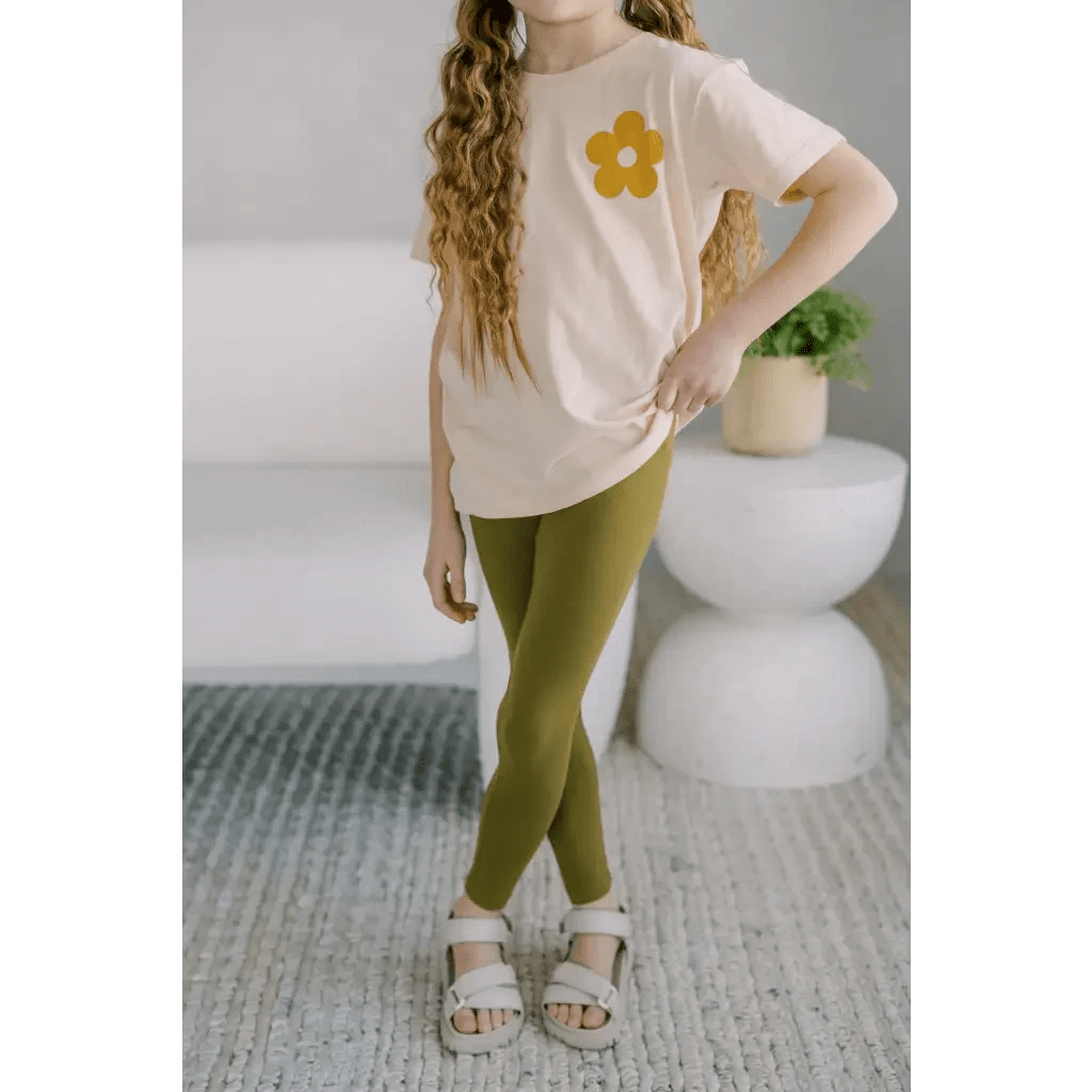 Kids Lightweight Leggings in Olive Green by Polished Prints