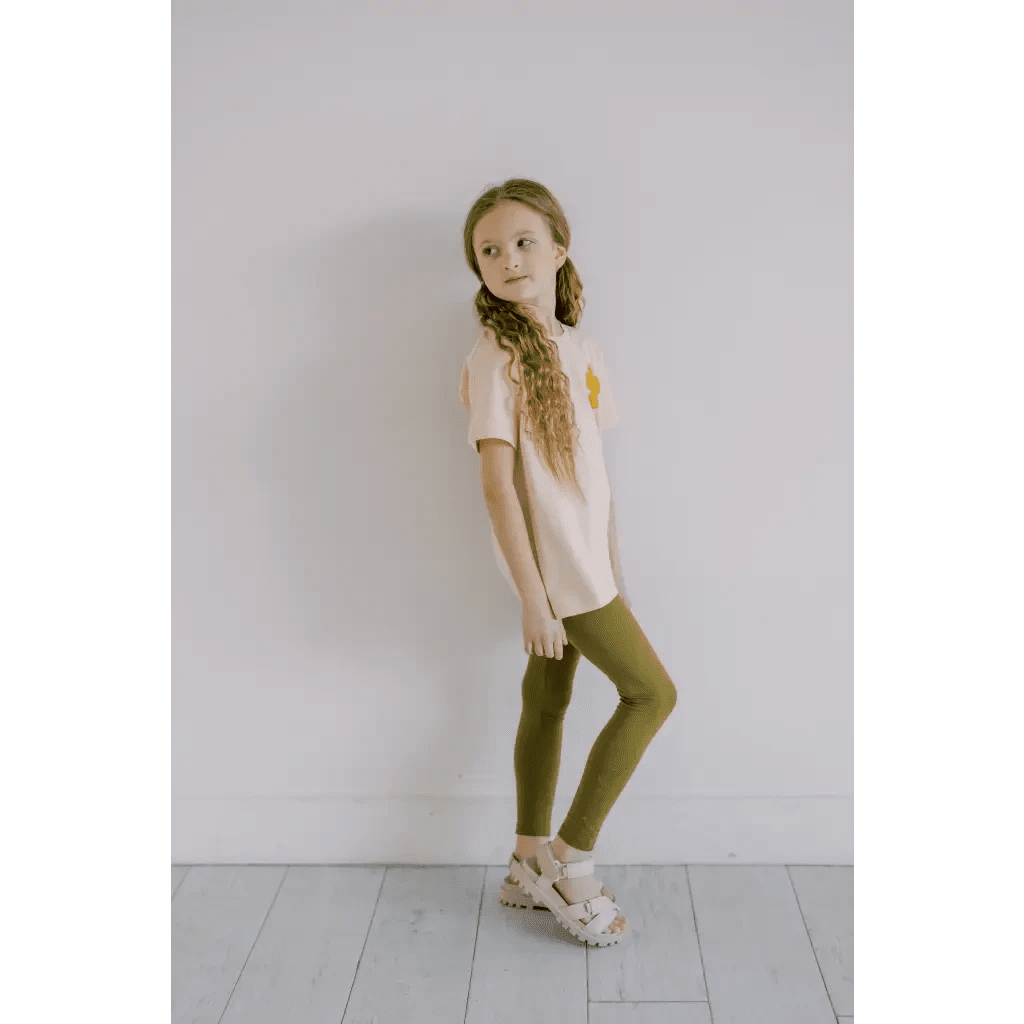 Kids Lightweight Leggings in Olive Green by Polished Prints
