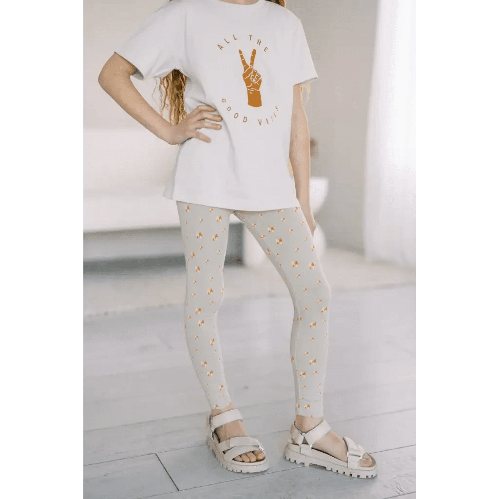 Kids Lightweight Leggings with Small Trees by Polished Prints