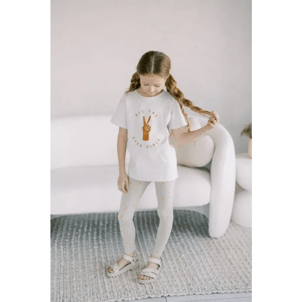 Kids Lightweight Leggings with Small Trees by Polished Prints