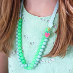 Kids Melody Strawberry Charm Beaded Ribbon Children's Necklace in Aqua and Green Beads | Kids Fashion Beads Jewelry by The Bullish Store