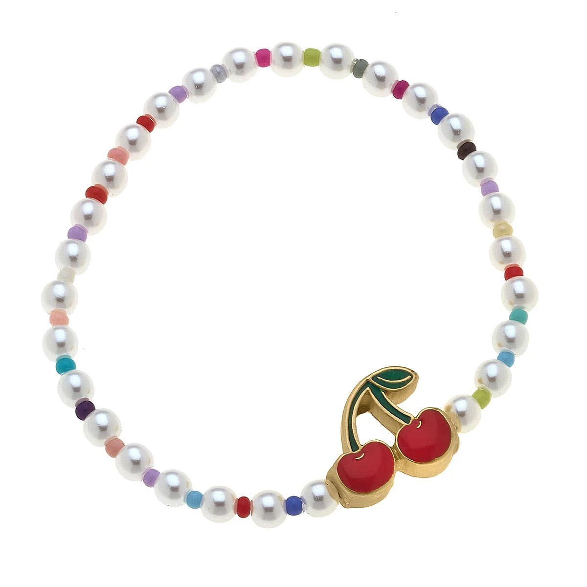 Kids Samantha Pearl Beaded Children's Bracelet with Cute Charm | Popsicle, Ice Cream, or Cherries by The Bullish Store