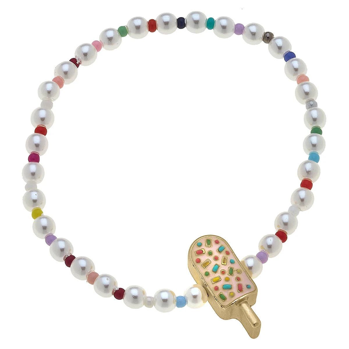 Kids Samantha Pearl Beaded Children's Bracelet with Cute Charm | Popsicle, Ice Cream, or Cherries by The Bullish Store