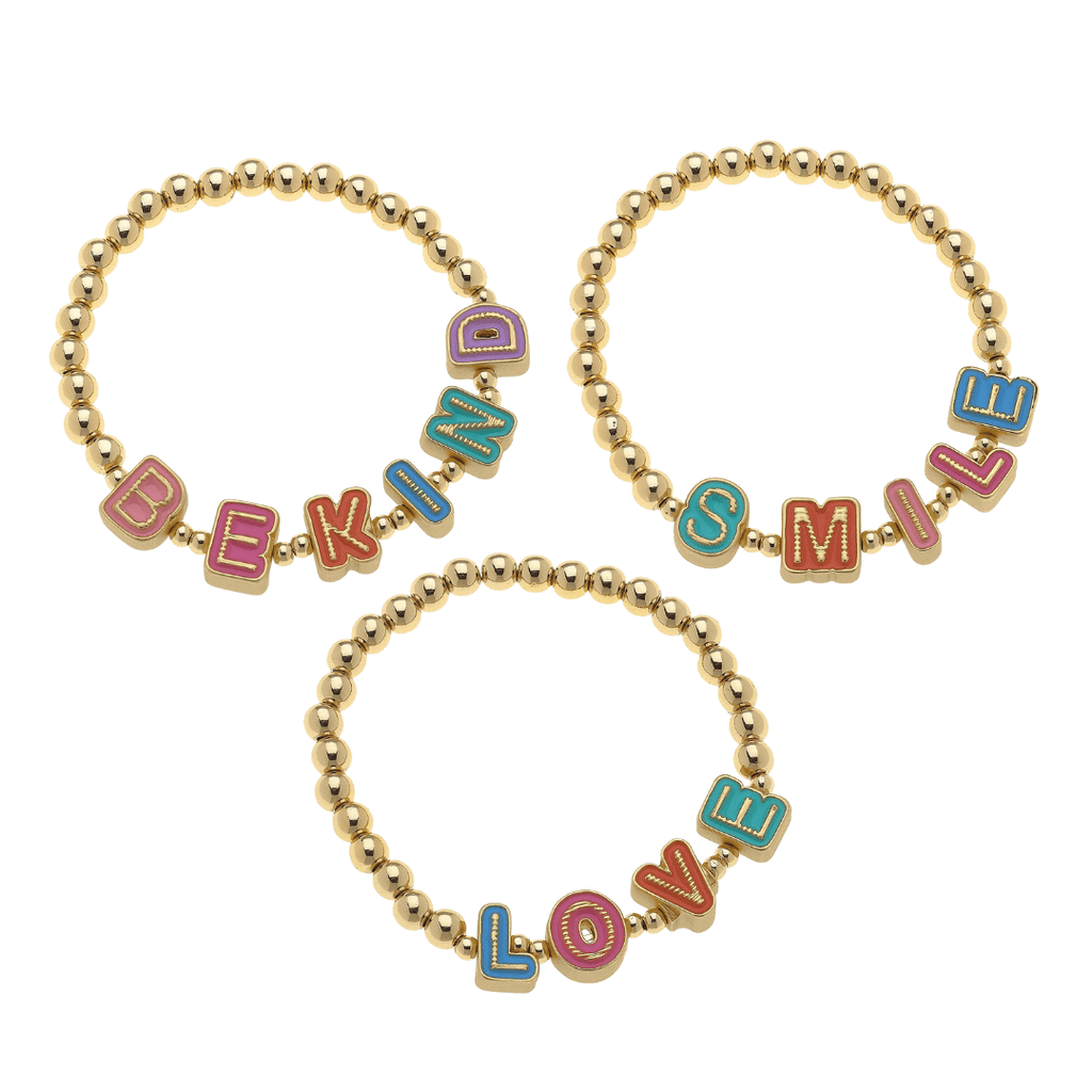 Kids Stretch Bracelet in Multicolor | 3 Choices Charm Letter Word Phrases Bracelets La Vie Bien Kids Stretch Bracelet in Multicolor | 3 Choices Charm Letter Word Phrases