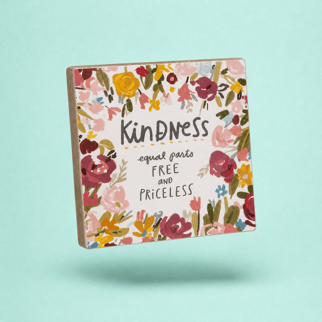 Kindness Equal Parts Free And Priceless Inspo Wooden Block Sign | 4" x 4" Decor La Vie Bien Kindness Equal Parts Free And Priceless Inspo Wooden Block Sign | 4" x 4"
