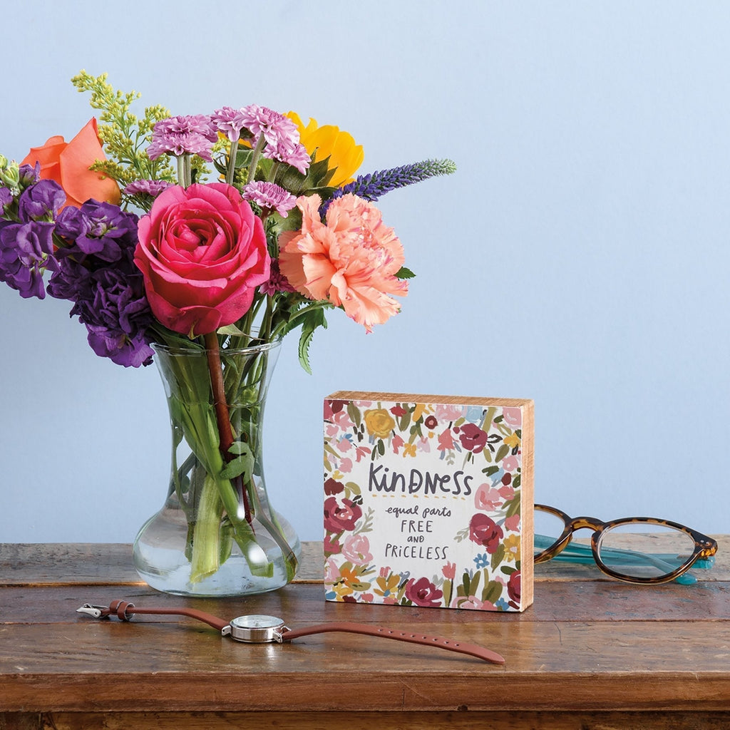 Kindness Equal Parts Free And Priceless Inspo Wooden Block Sign | 4" x 4" Decor La Vie Bien Kindness Equal Parts Free And Priceless Inspo Wooden Block Sign | 4" x 4"