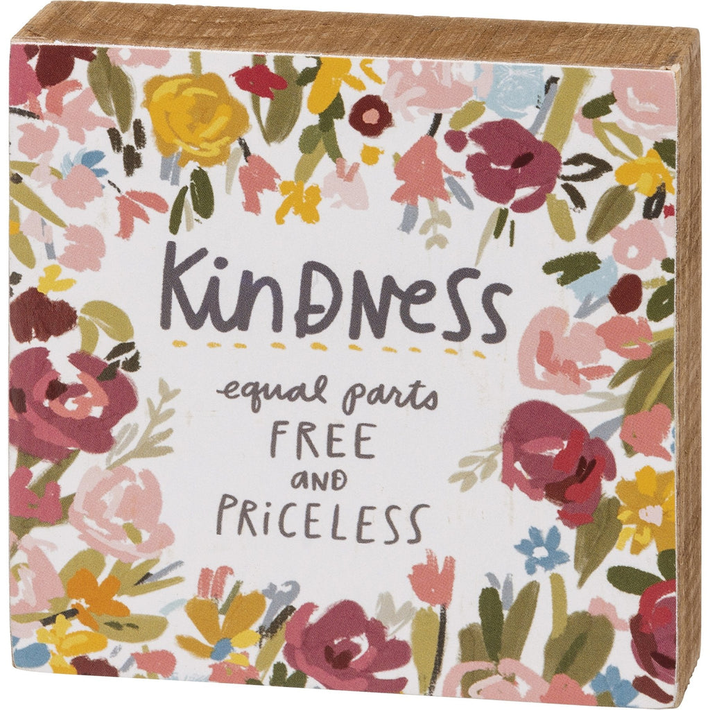 Kindness Equal Parts Free And Priceless Inspo Wooden Block Sign | 4" x 4" Decor La Vie Bien Kindness Equal Parts Free And Priceless Inspo Wooden Block Sign | 4" x 4"
