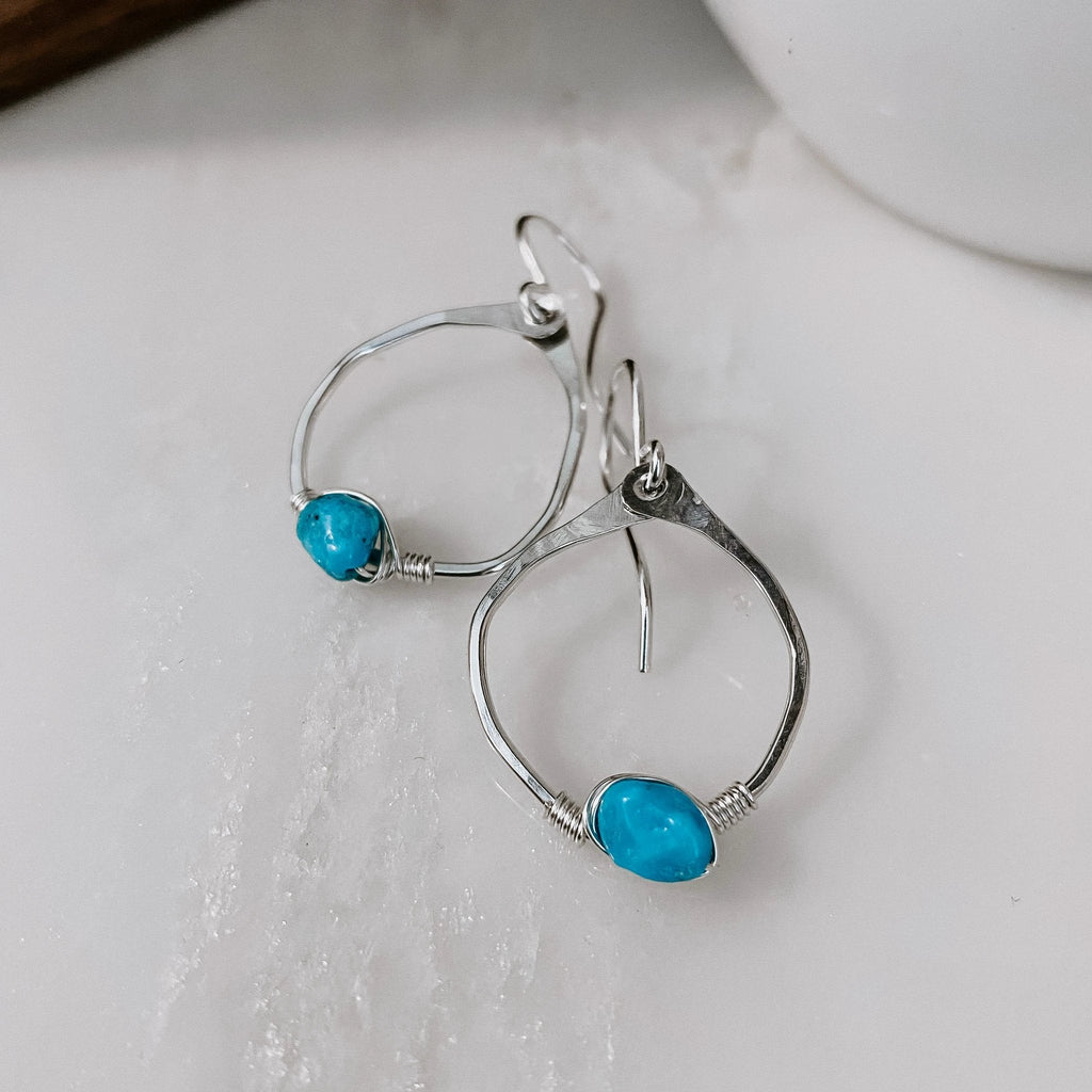 Kingman Turquoise Mini Organic Hoop Earrings by Derive Jewelry
