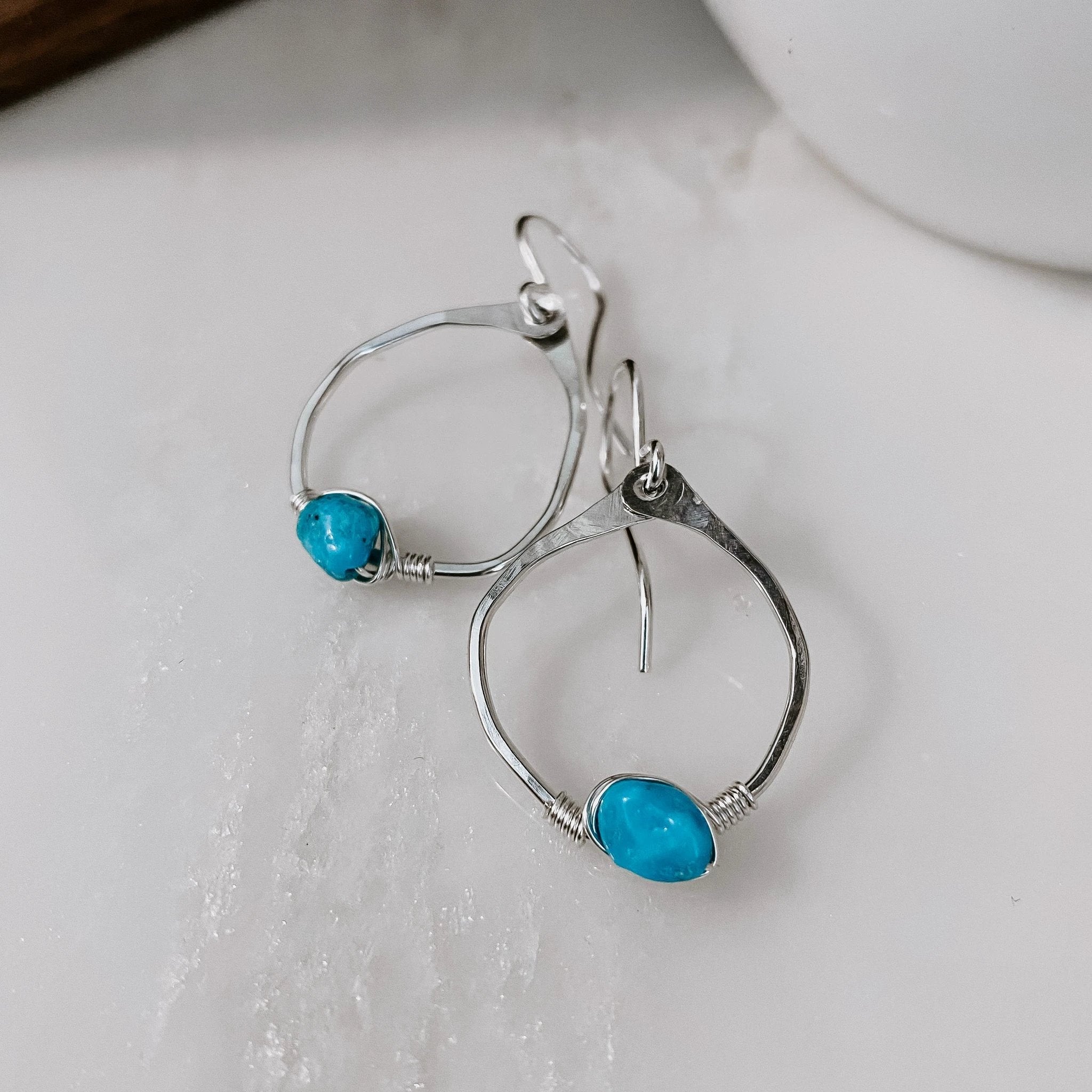 Kingman Turquoise Mini Organic Hoop Earrings by Derive Jewelry