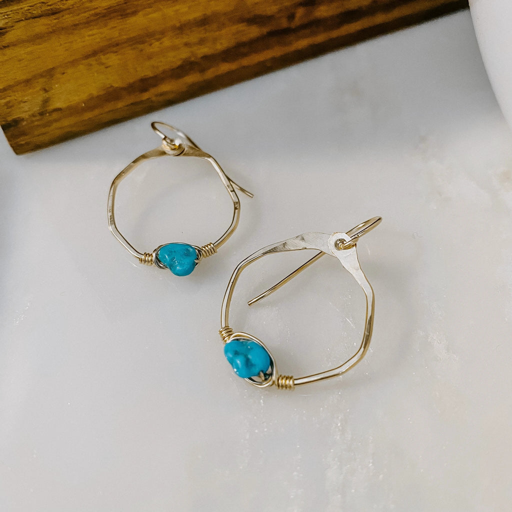 Kingman Turquoise Mini Organic Hoop Earrings by Derive Jewelry