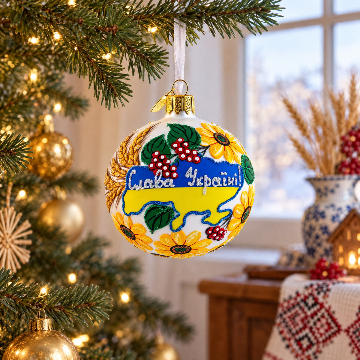 National Map of Ukraine Glass Ball Christmas Ornament 4 Inches