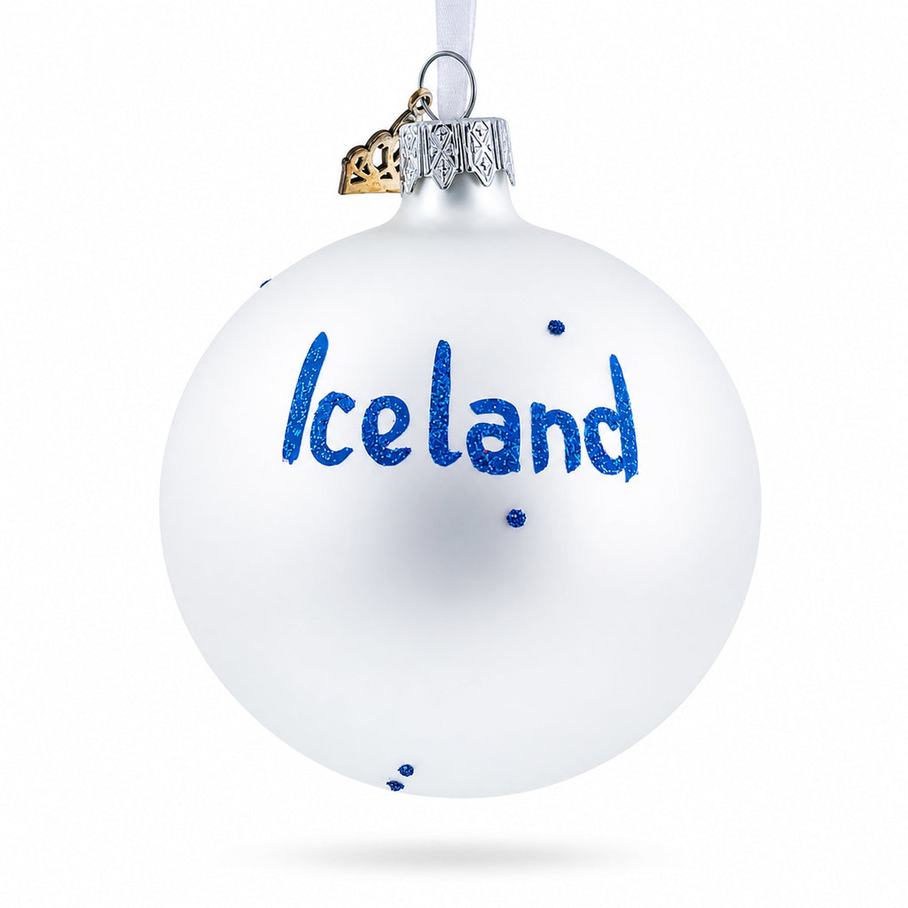Flag of Iceland Glass Ball Christmas Ornament 3.25 Inches