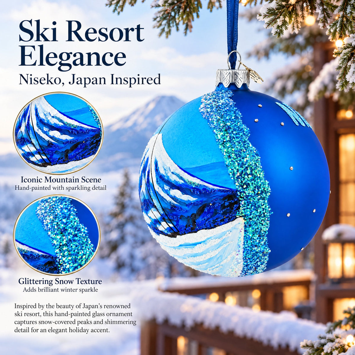 Niseko Ski Resort, Japan Glass Ball Christmas Ornament 4 Inches