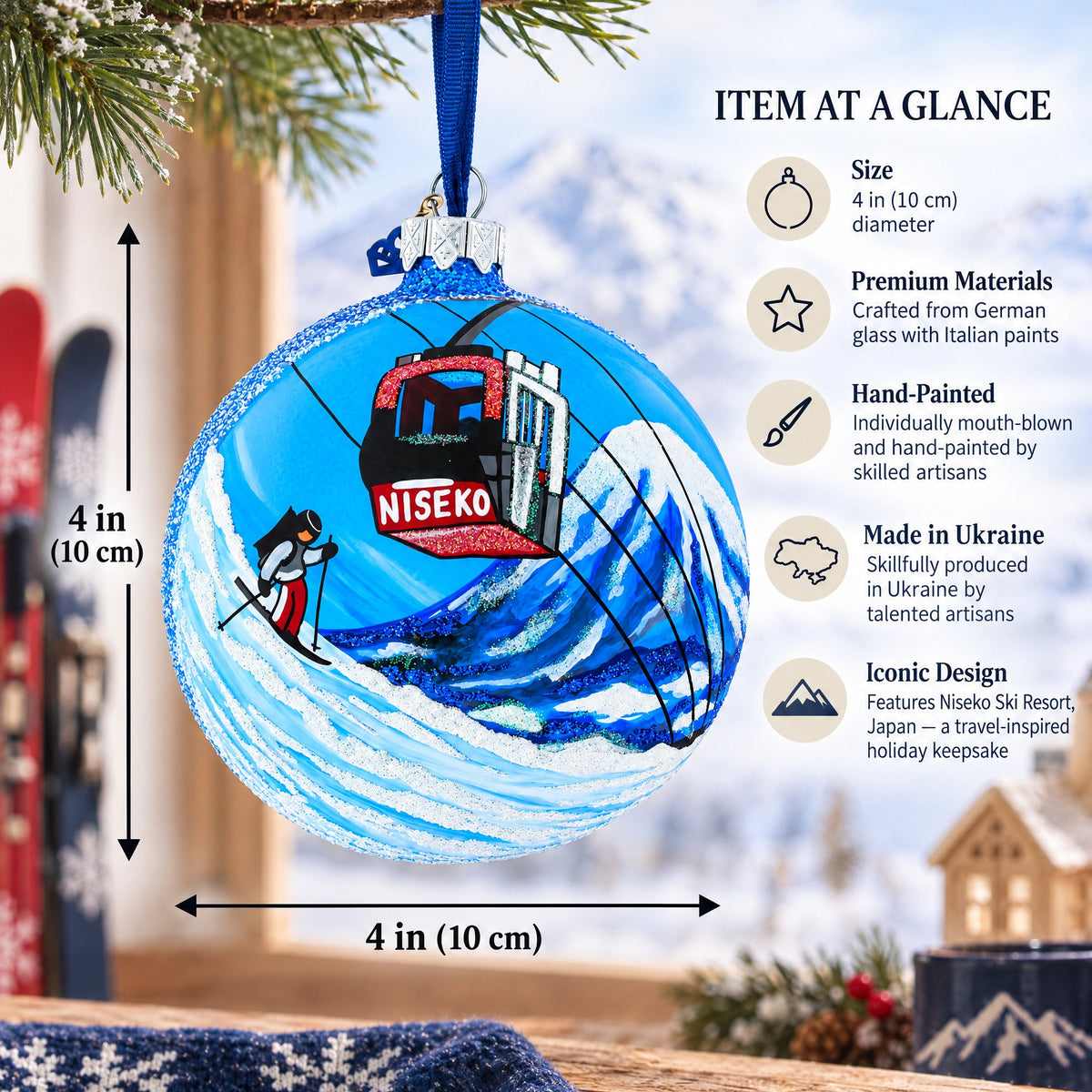 Niseko Ski Resort, Japan Glass Ball Christmas Ornament 4 Inches