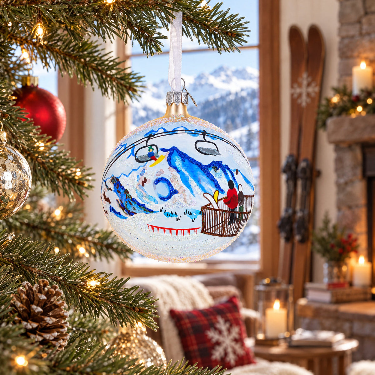 Verbier Ski Resort, Switzerland Glass Ball Christmas Ornament