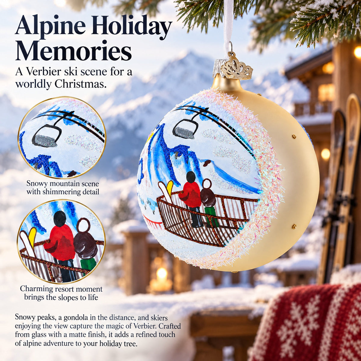 Verbier Ski Resort, Switzerland Glass Ball Christmas Ornament