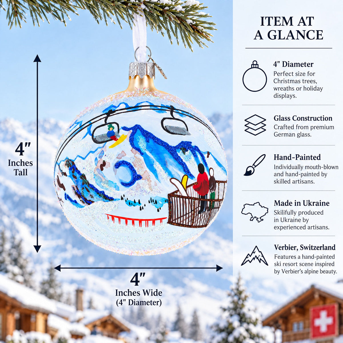Verbier Ski Resort, Switzerland Glass Ball Christmas Ornament