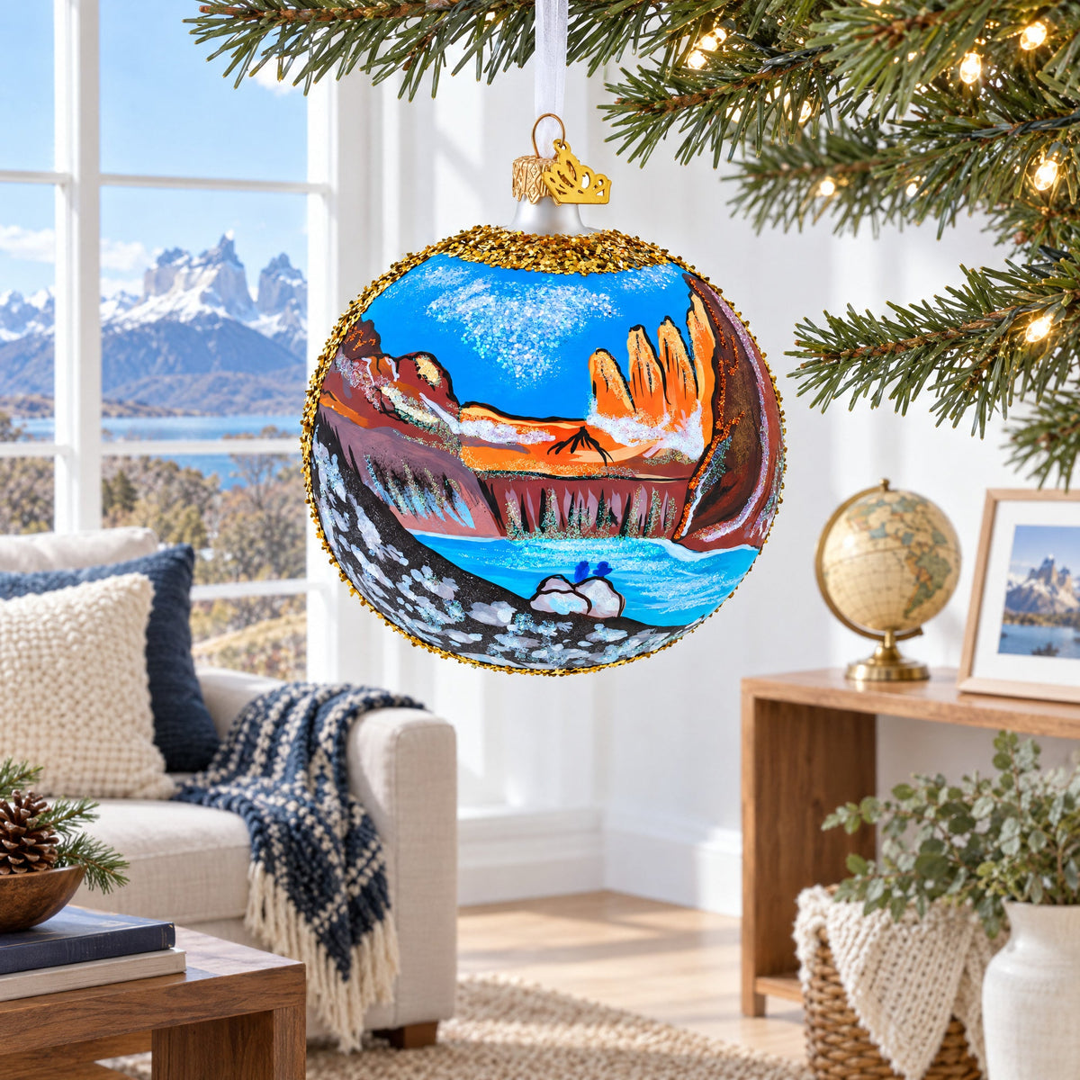 Torres del Paine National Park, Chile Glass Christmas Ornament
