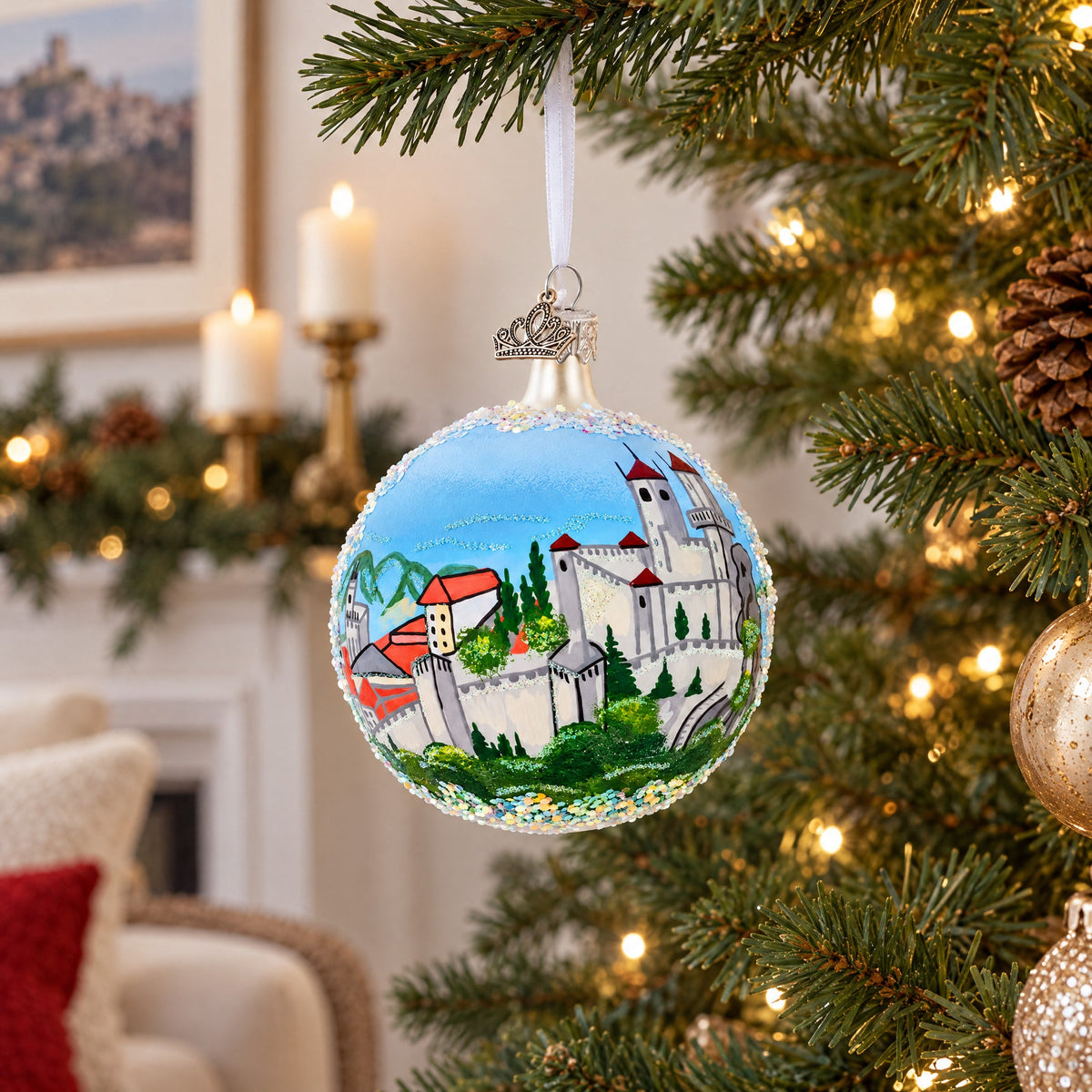 San Marino Glass Ball Christmas Ornament 4 Inches