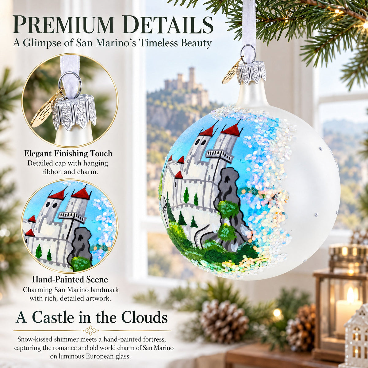 San Marino Glass Ball Christmas Ornament 4 Inches
