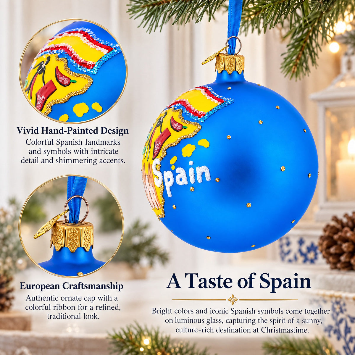 Spain Landmarks and Symbols Glass Ball Christmas Ornament 4 Inches